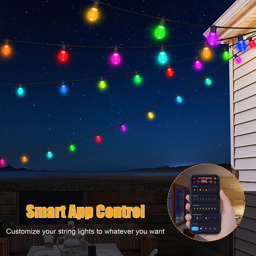 LED RGB+CCT Ściemnialny zewnętrzny łańcuch GIRLANDA 15xLED/1W/230V 15m Wi-Fi Tuya IP65 + zdalne sterowanie