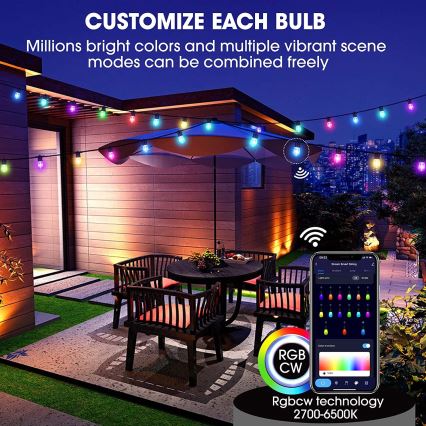 LED RGB+CCT Ściemnialny zewnętrzny łańcuch GIRLANDA 15xLED/1W/230V 15m Wi-Fi Tuya IP65 + zdalne sterowanie