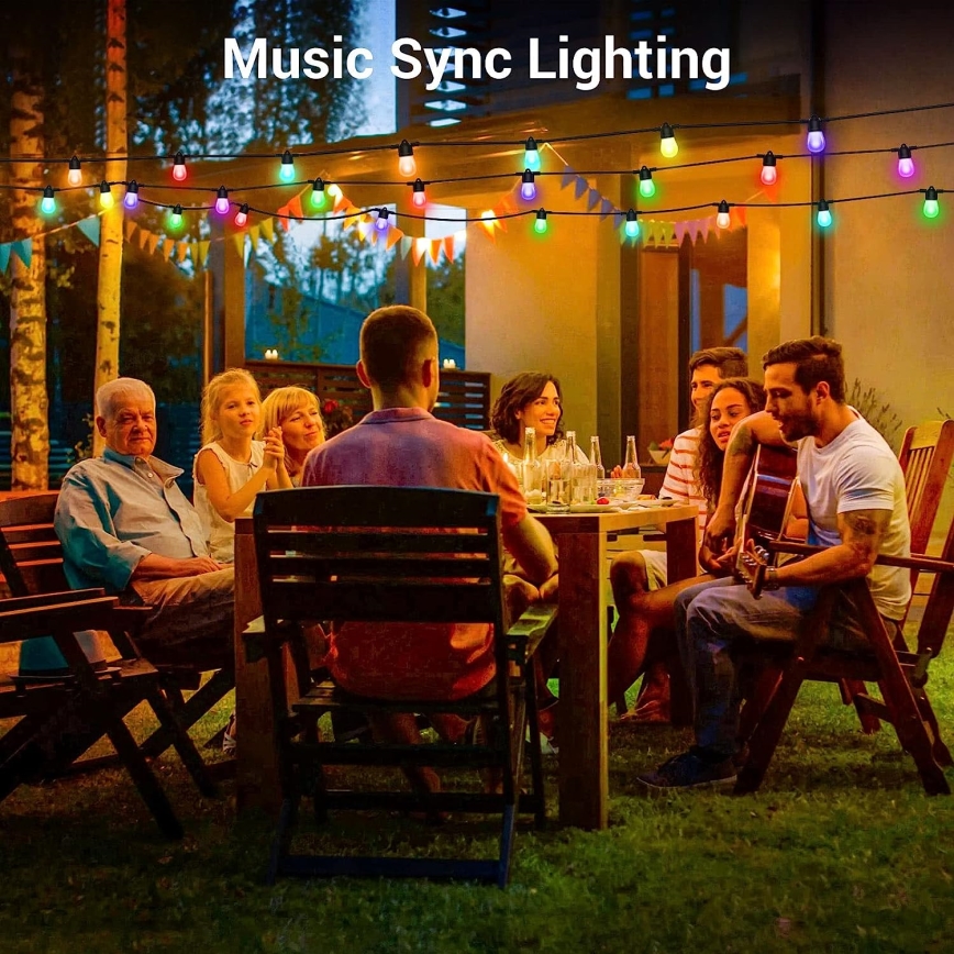 LED RGB+CCT Ściemnialny zewnętrzny łańcuch GIRLANDA 15xLED/1W/230V 15m Wi-Fi Tuya IP65 + zdalne sterowanie