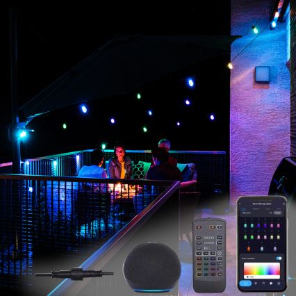 LED RGB+CCT Ściemnialny zewnętrzny łańcuch GIRLANDA 15xLED/1W/230V 15m Wi-Fi Tuya IP65 + zdalne sterowanie