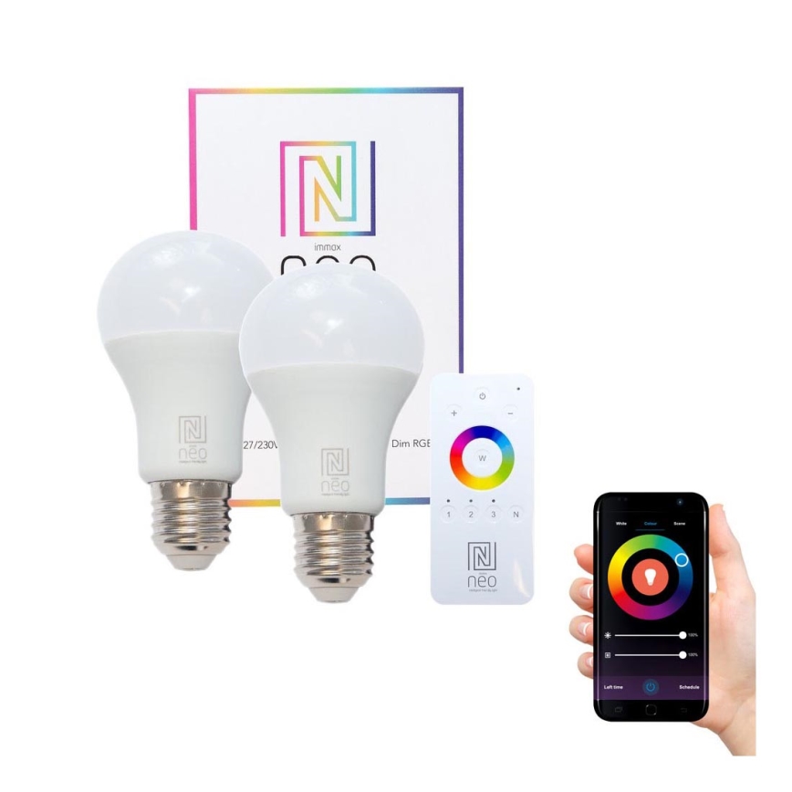 Immax NEO - 2xLED RGB Ściemnialna żarówka E27/8,5W/230V + zdalne sterowanie ZigBee Tuya