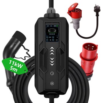 Immax - Przenośna stacja ładowania EV do samochodów elektrycznych AC Typ 2 16A/380V 11kW + wtyczka 230V, 3,7kW 5m + etui