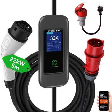 Immax - Przenośna stacja ładowania EV do samochodów elektrycznych AC Typ 2 32A/380V 22kW + wtyczka 230V 5m Wi-Fi Tuya