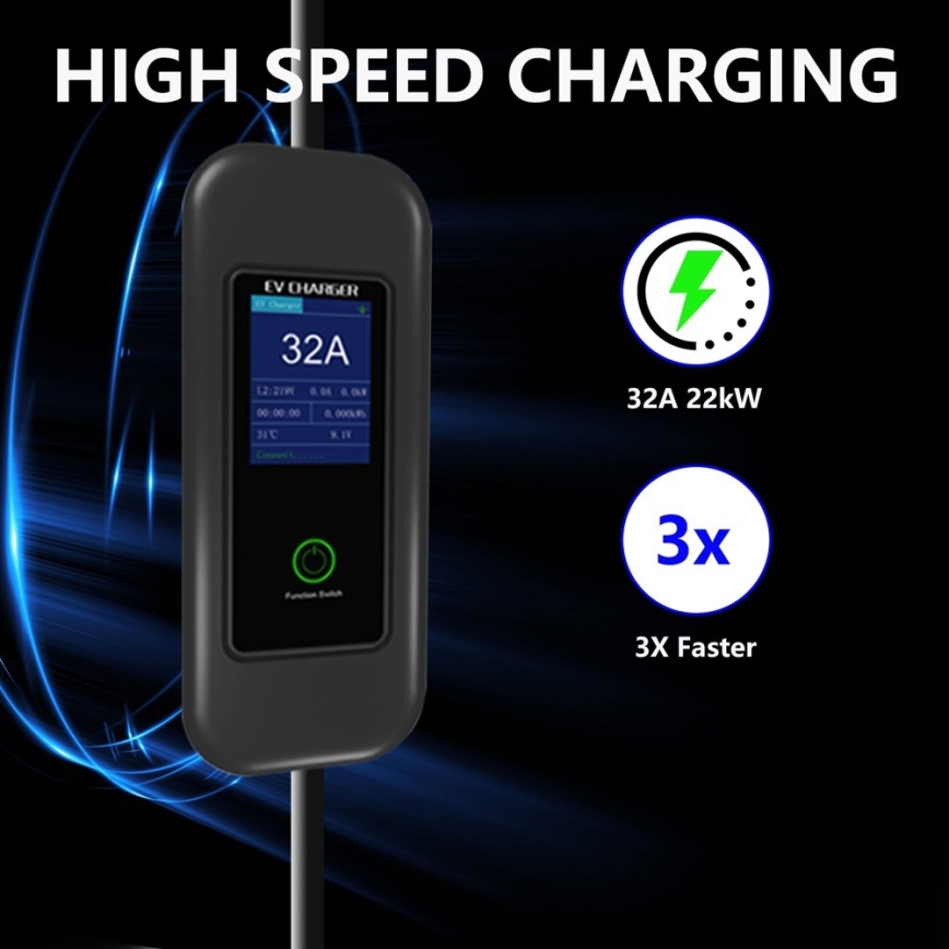 Immax - Przenośna stacja ładowania EV do samochodów elektrycznych AC Typ 2 32A/380V 22kW + wtyczka 230V 5m Wi-Fi Tuya