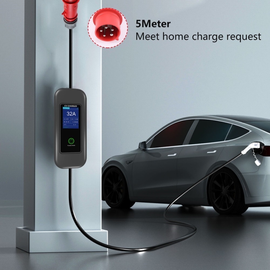 Immax - Przenośna stacja ładowania EV do samochodów elektrycznych AC Typ 2 32A/380V 22kW + wtyczka 230V 5m Wi-Fi Tuya