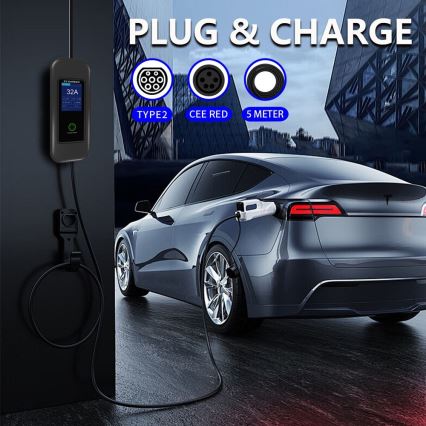 Immax - Przenośna stacja ładowania EV do samochodów elektrycznych AC Typ 2 32A/380V 22kW + wtyczka 230V 5m Wi-Fi Tuya