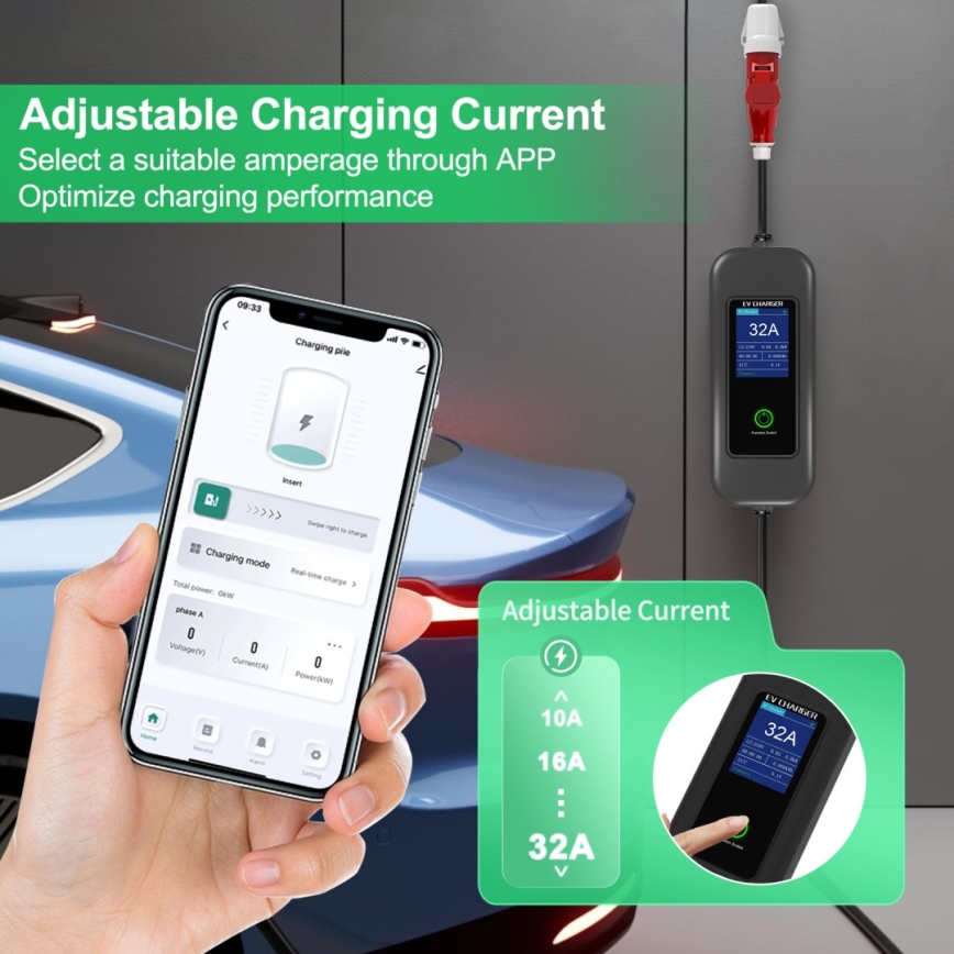 Immax - Przenośna stacja ładowania EV do samochodów elektrycznych AC Typ 2 32A/380V 22kW + wtyczka 230V 5m Wi-Fi Tuya