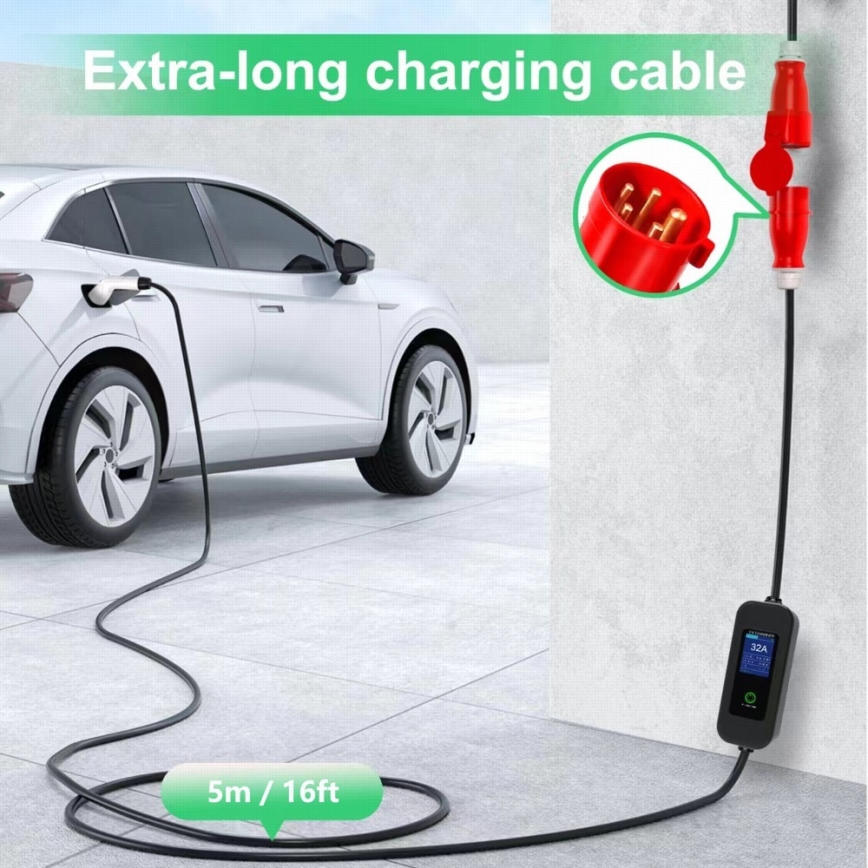 Immax - Przenośna stacja ładowania EV do samochodów elektrycznych AC Typ 2 32A/380V 22kW + wtyczka 230V 5m Wi-Fi Tuya
