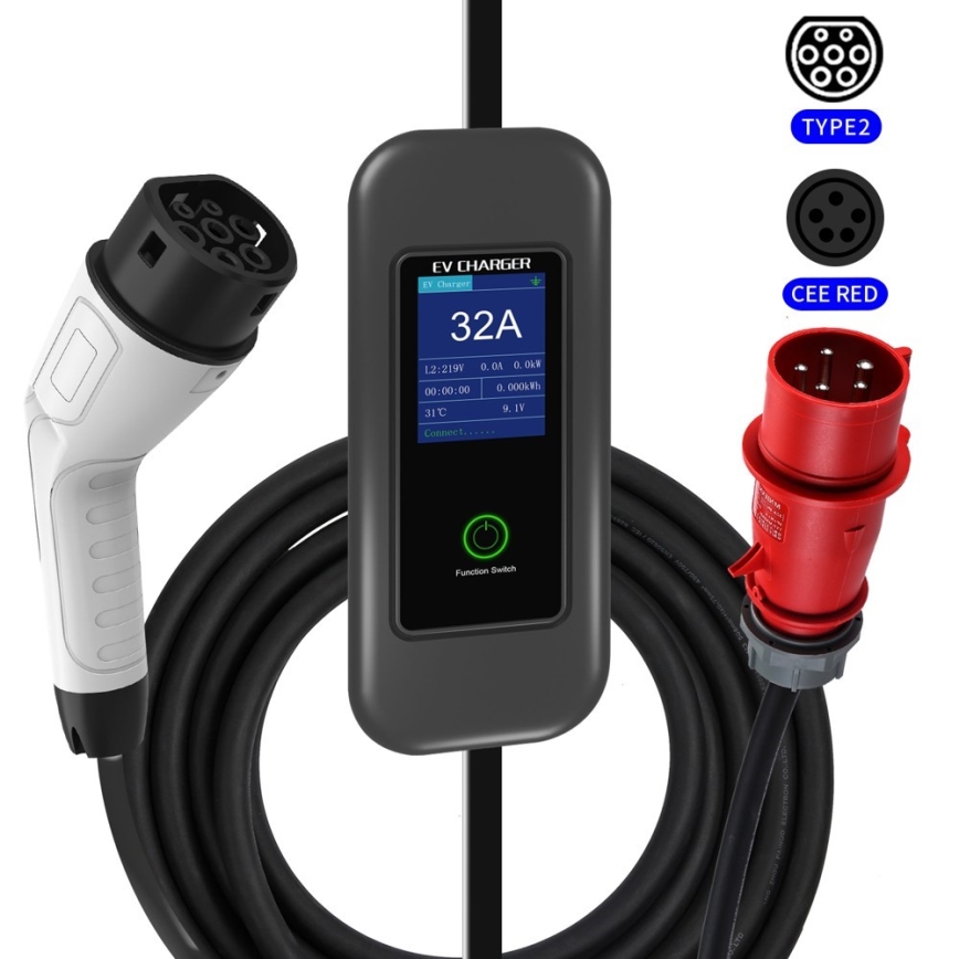 Immax - Przenośna stacja ładowania EV do samochodów elektrycznych AC Typ 2 32A/380V 22kW + wtyczka 230V 5m Wi-Fi Tuya