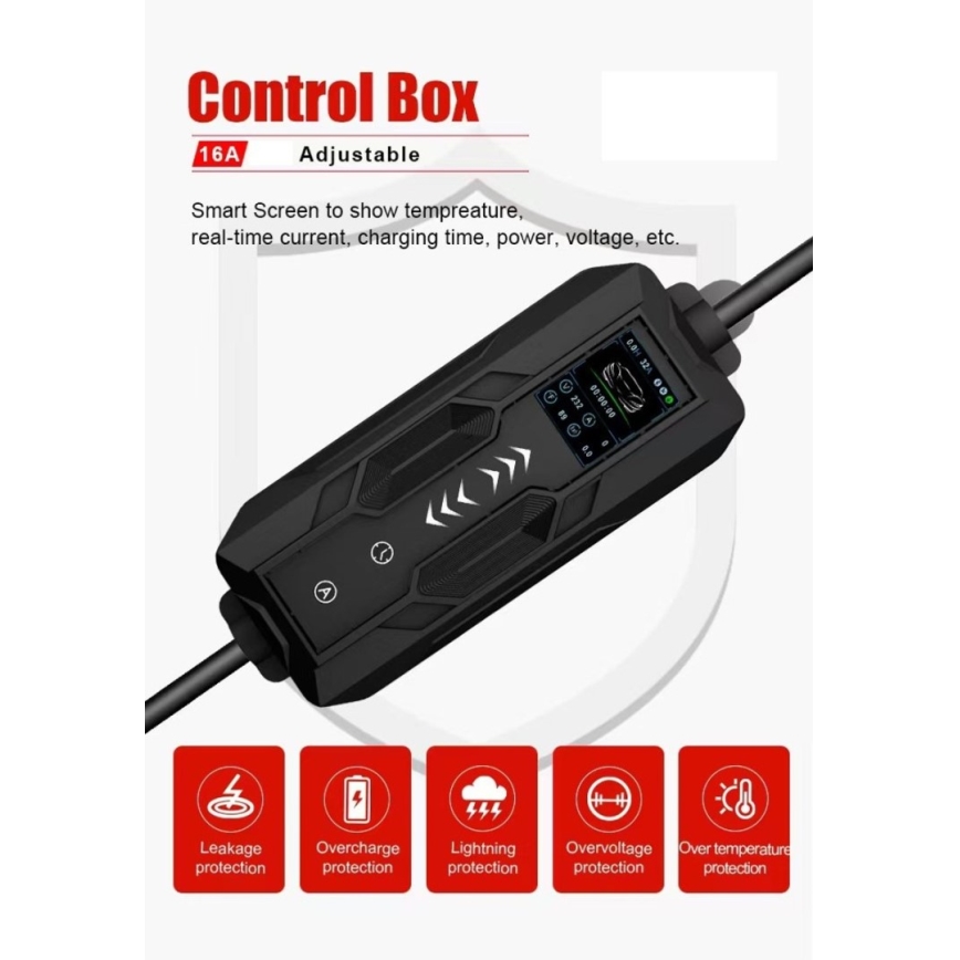 Immax - Stacja ładowania EV do samochodów elektrycznych AC Typ 2 16A/380V z wtyczką 230V, 3,7 kW, kabel 5 m, Tuya