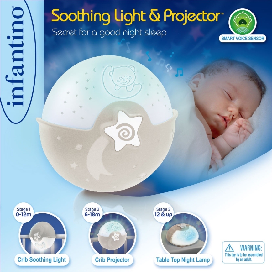 Infantino - Dziecięca lampka z projektorem 3xAA szara