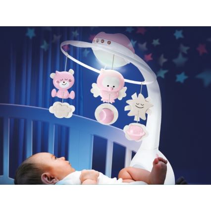 Infantino - Karuzela do łóżeczka z muzyką i projektorem 3w1 3xAAA różowy