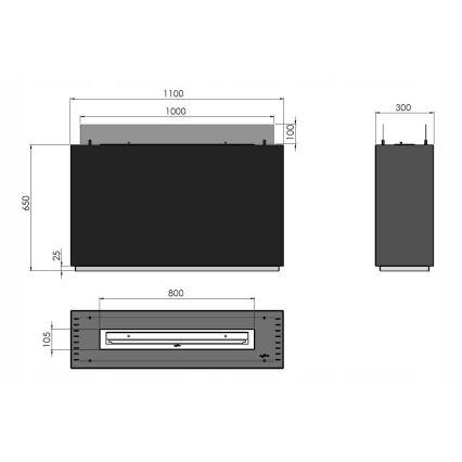 InFire - BIO kominek 110x65 cm 3,5kW czarny