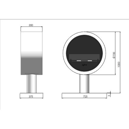 InFire - BIOkominek śr. 70 cm 3kW czarny