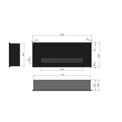 InFire - Kominek BIO do zabudowy 120x50 cm 3kW czarny