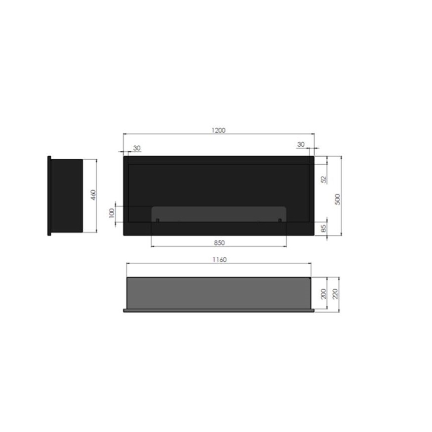 InFire - Kominek BIO do zabudowy 120x50 cm 3kW czarny