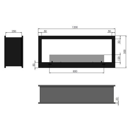 InFire - Kominek BIO do zabudowy 120x50 cm 3kW dwustronny