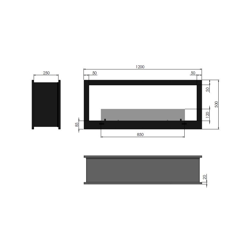 InFire - Kominek BIO do zabudowy 120x50 cm 3kW dwustronny