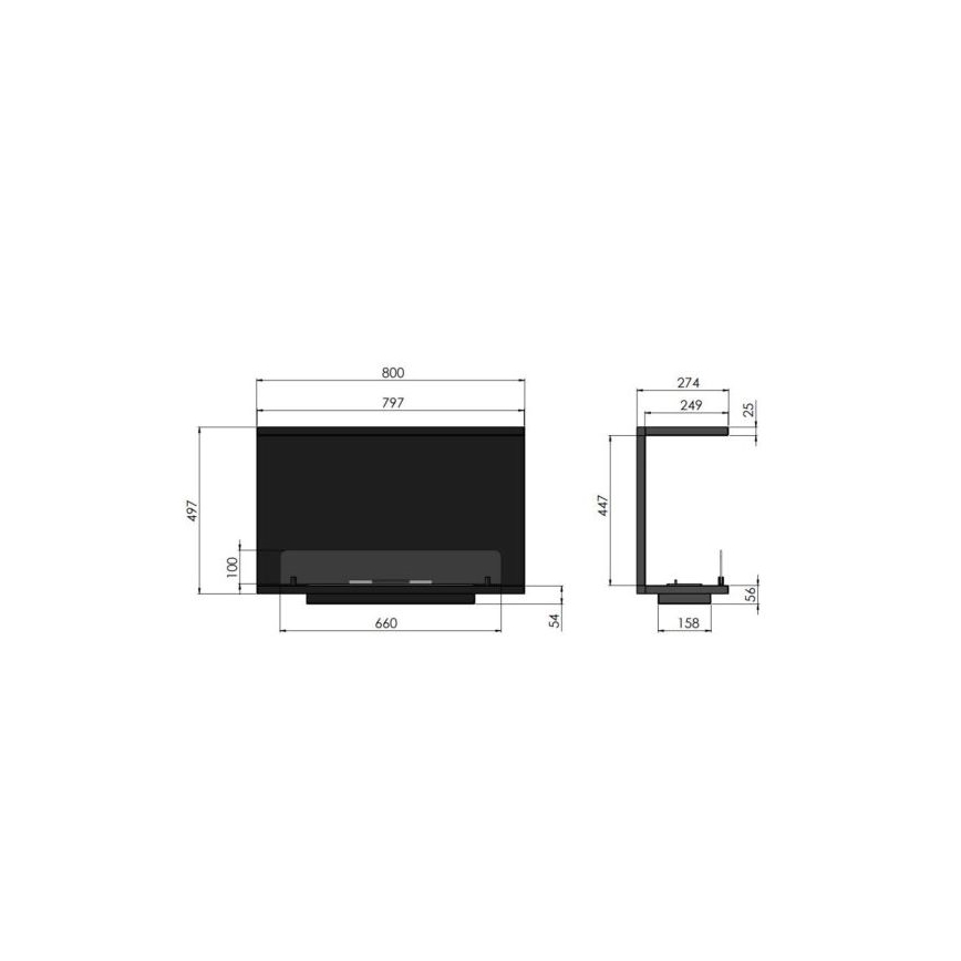InFire - Kominek BIO do zabudowy 80x45 cm 3kW czarny
