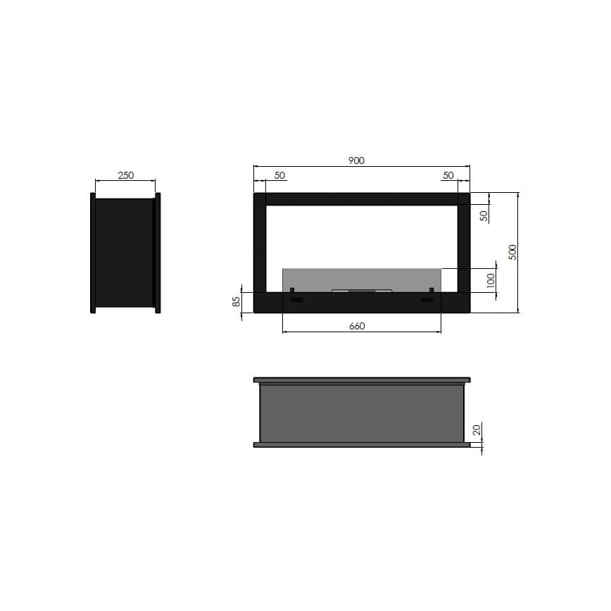 InFire - Kominek BIO do zabudowy 90x50 cm 3kW dwustronny