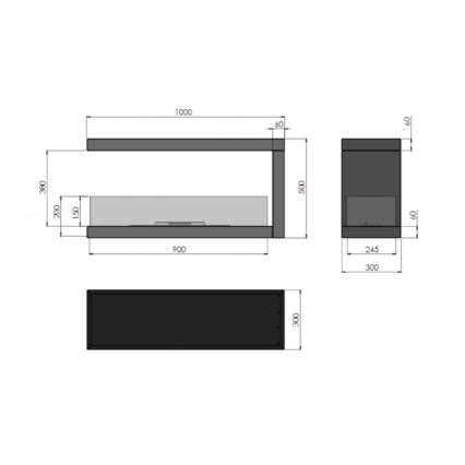 InFire - Kominek narożny BIO 100x50 cm 3kW dwustronny