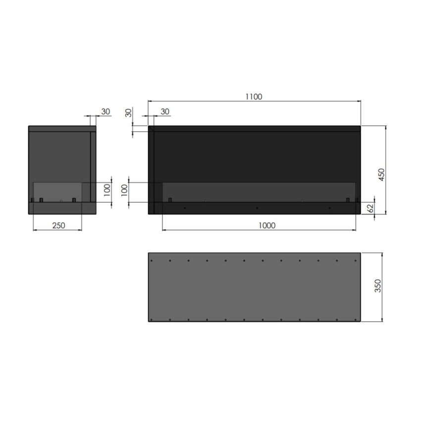 InFire - Kominek narożny BIO 110x45 cm 3kW czarny