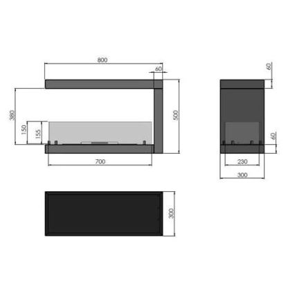 InFire - Kominek narożny BIO 80x50 cm 3kW dwustronny