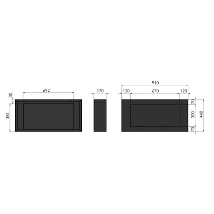 InFire - Ścienny BIO kominek 44x91 cm 3kW czarny