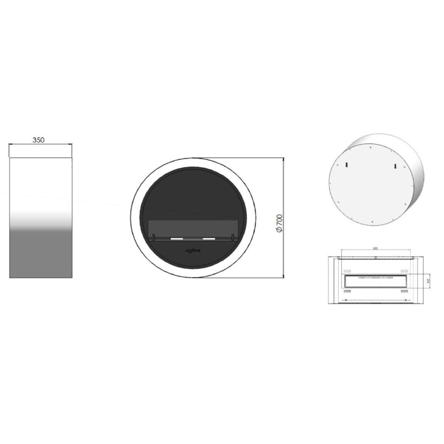 InFire - Ścienny BIO kominek śr. 70 cm 3kW czarny