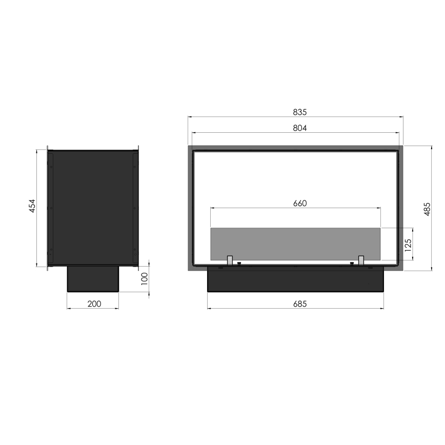 InFire - Wbudowany BIO kominek 48,5x83,5 cm 3,5kW czarny