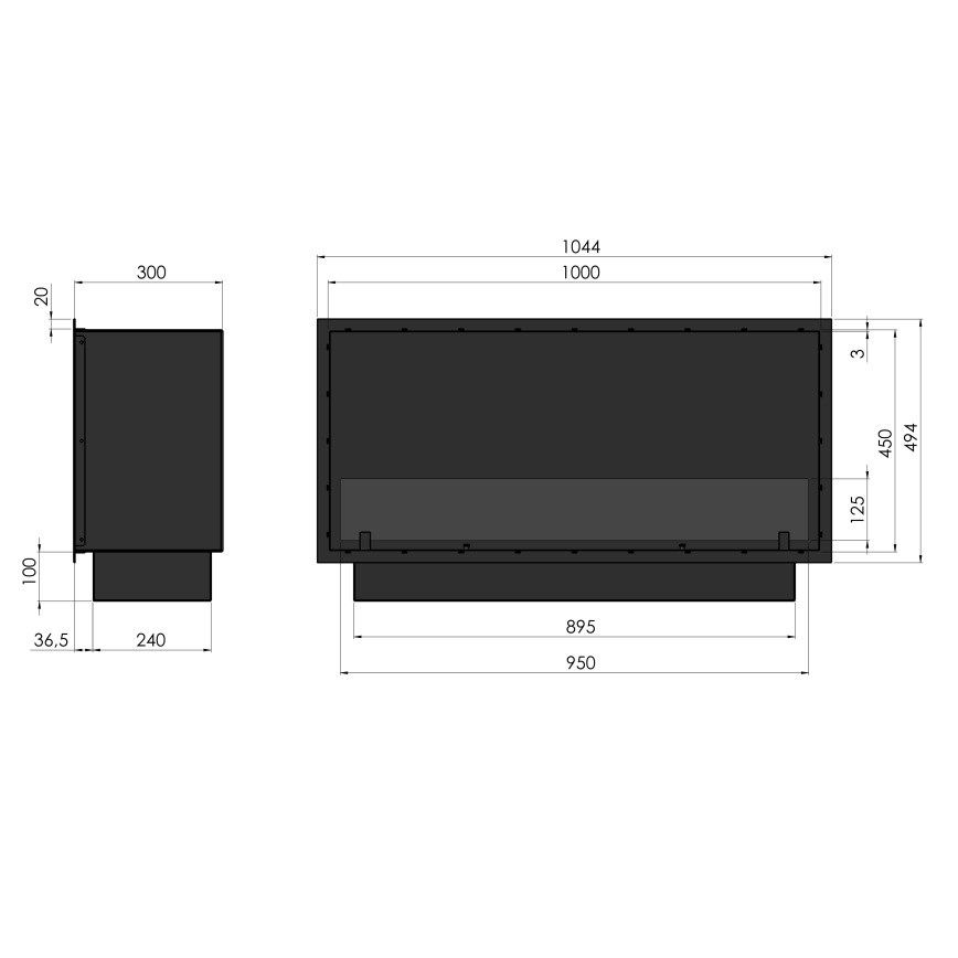 InFire - Wbudowany BIO kominek 49,4x104,4 cm 6kW czarny