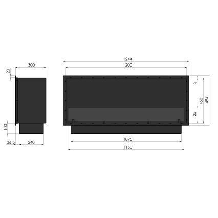 InFire - Wbudowany BIO kominek 49,4x124,4 cm 6kW czarny