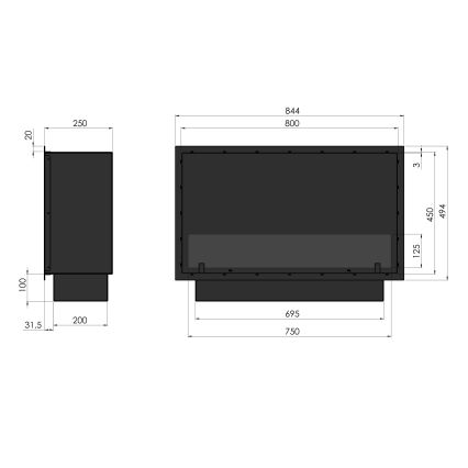 InFire - Wbudowany BIO kominek 49,4x84,4 cm 3,5kW czarny