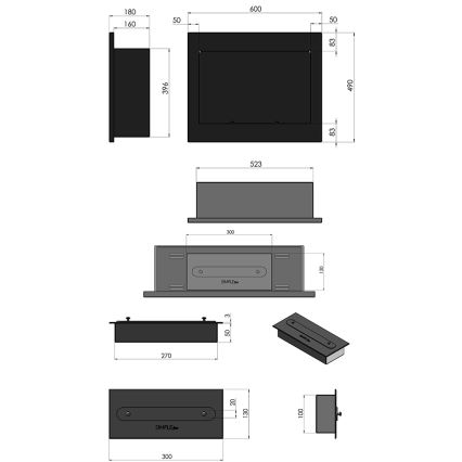 InFire - Wbudowany BIO kominek 49x60 cm 3kW czarny