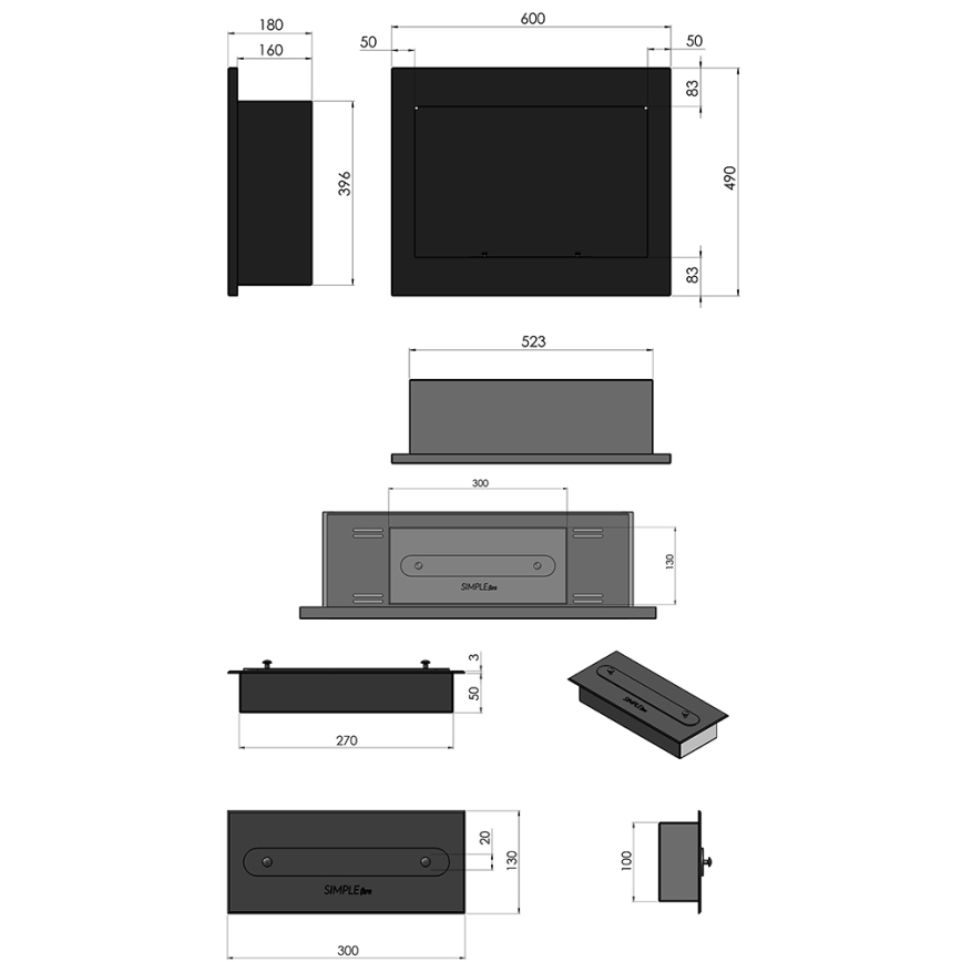 InFire - Wbudowany BIO kominek 49x60 cm 3kW czarny