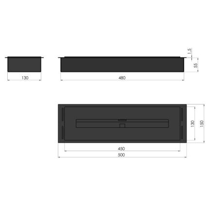 InFire - Wbudowany BIO kominek 5,5x50 cm 3kW matowy chrom