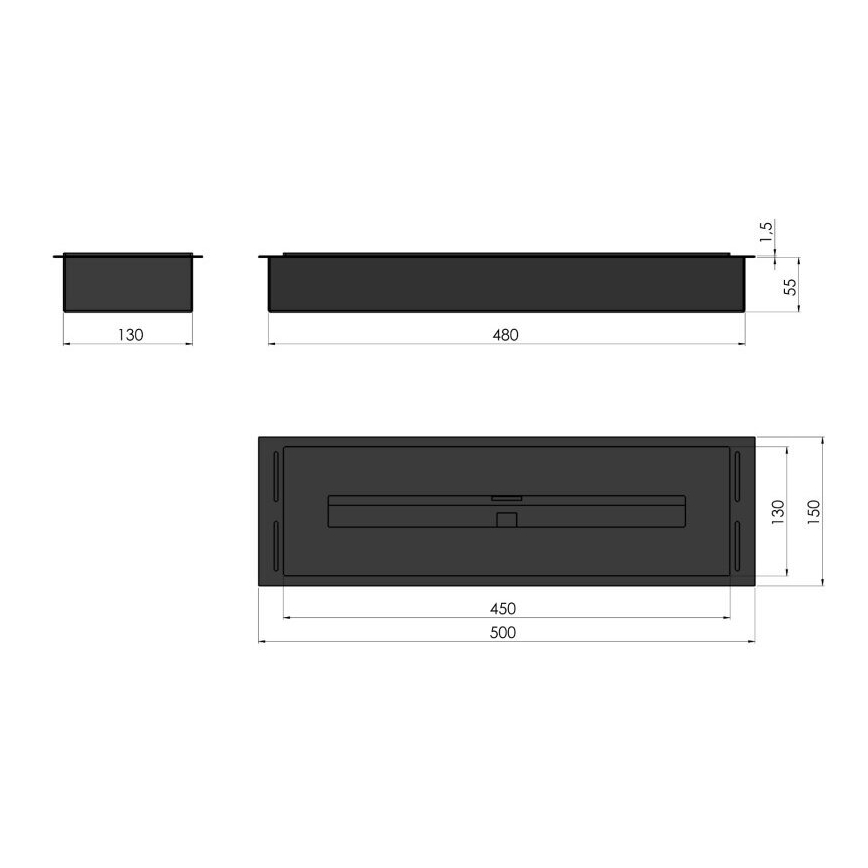 InFire - Wbudowany BIO kominek 5,5x50 cm 3kW matowy chrom