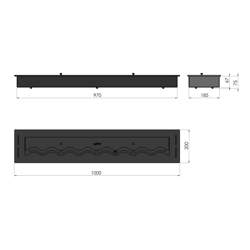InFire - Wbudowany BIO kominek 7,5x100 cm 6kW czarny