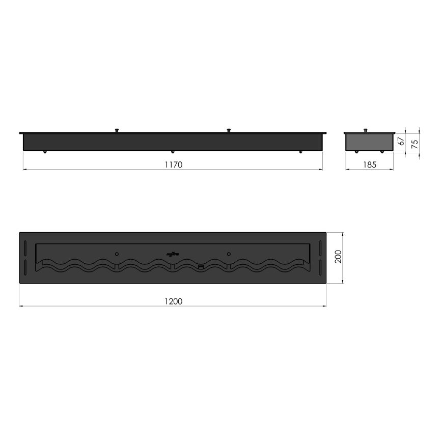 InFire - Wbudowany BIO kominek 7,5x120 cm 7kW czarny