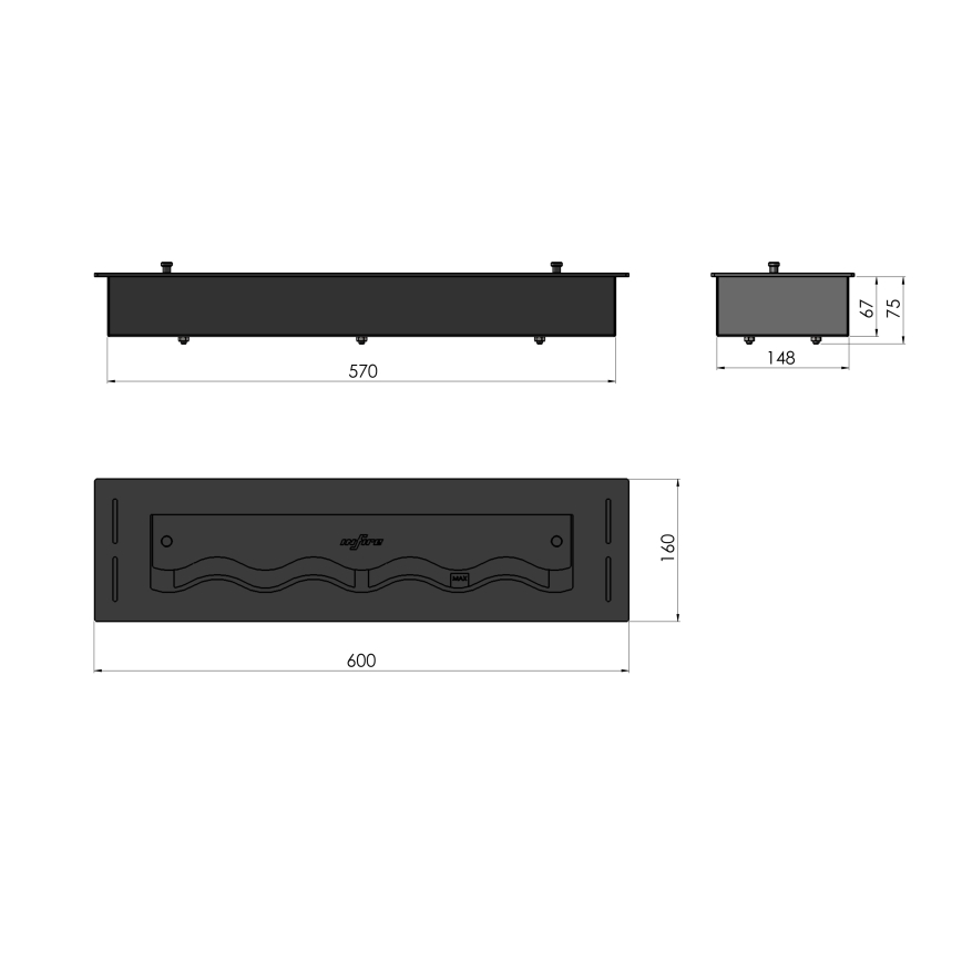 InFire - Wbudowany BIO kominek 7,5x60 cm 3,5kW czarny
