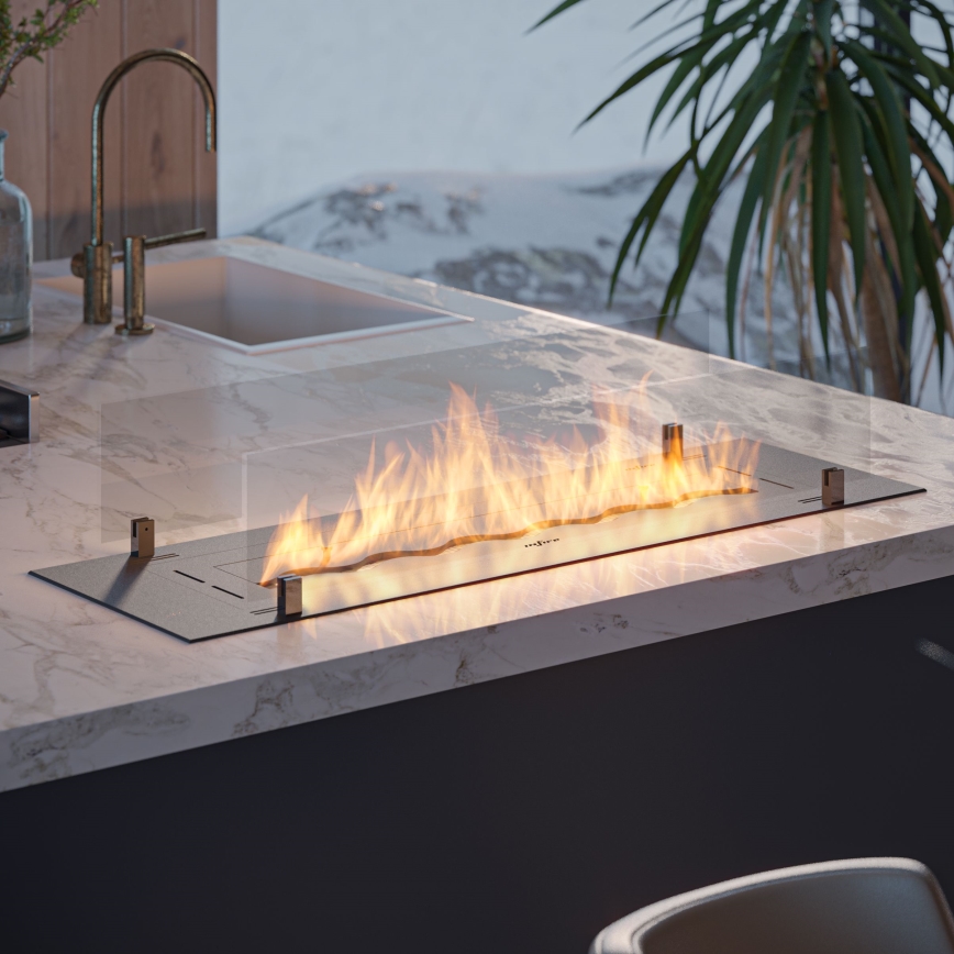 InFire - Wbudowany BIO kominek 8,5x100 cm 6kW czarny