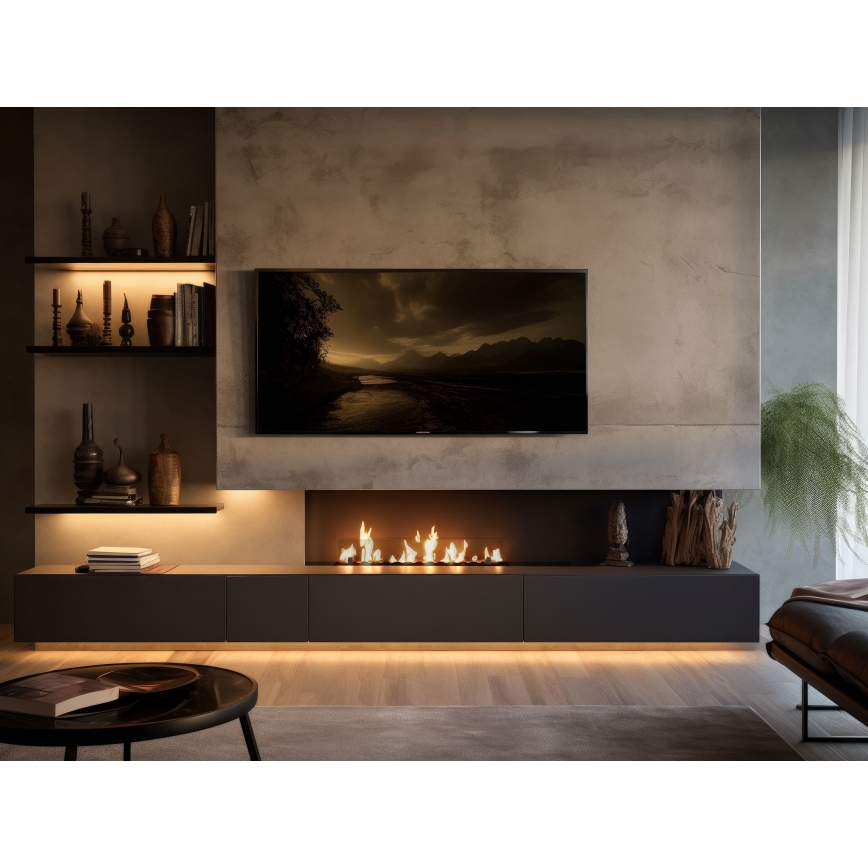InFire - Wbudowany BIO kominek 8,5x100 cm 6kW czarny