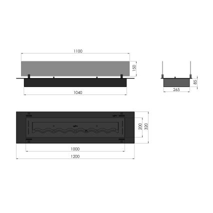 InFire - Wbudowany BIO kominek 8,5x120 cm 6kW czarny