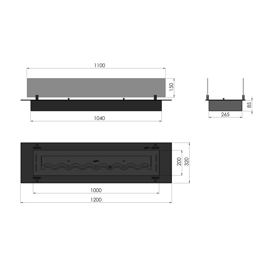 InFire - Wbudowany BIO kominek 8,5x120 cm 6kW czarny
