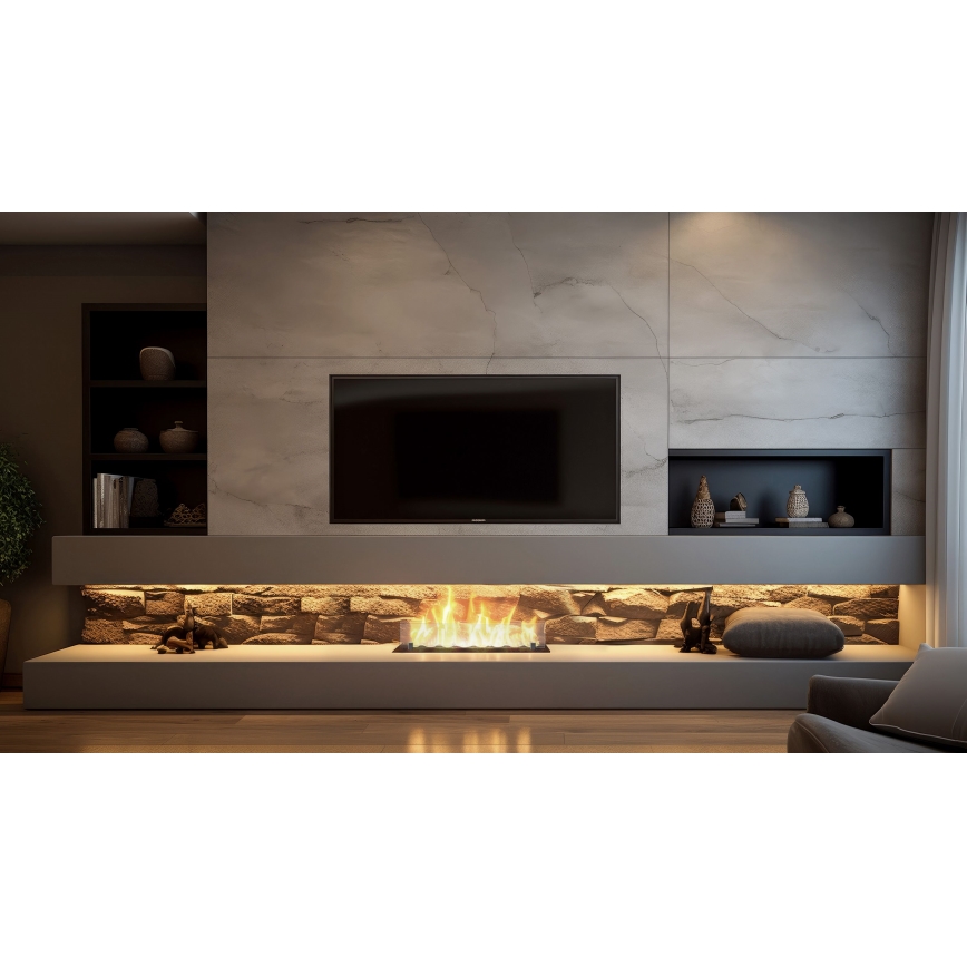 InFire - Wbudowany BIO kominek 8,5x60 cm 3,5kW czarny