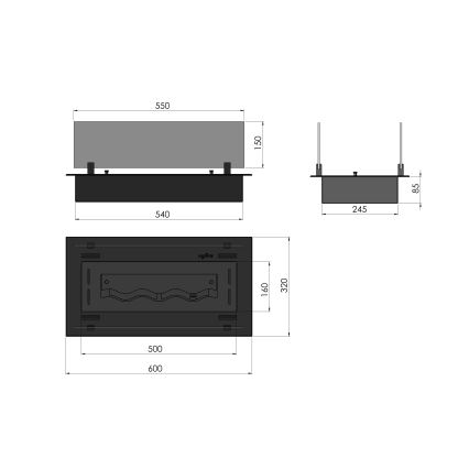 InFire - Wbudowany BIO kominek 8,5x60 cm 3,5kW czarny