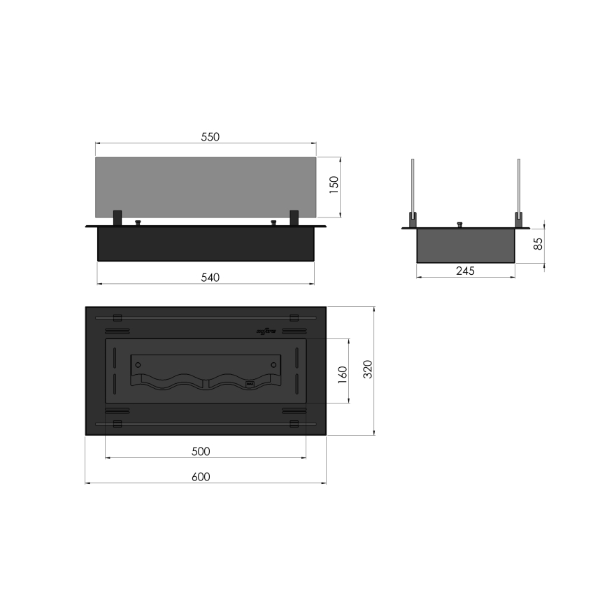 InFire - Wbudowany BIO kominek 8,5x60 cm 3,5kW czarny