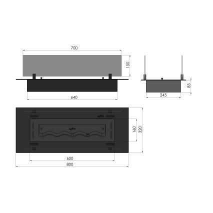 InFire - Wbudowany BIO kominek 8,5x80 cm 3,5kW czarny