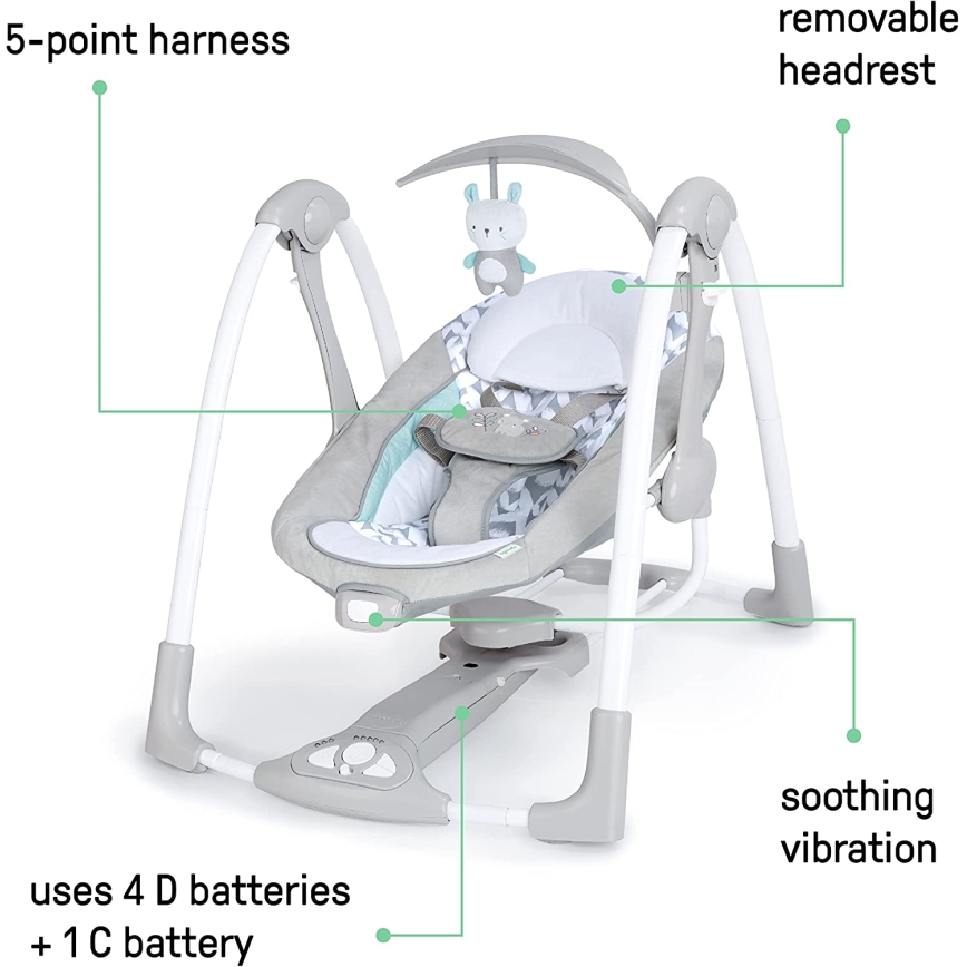 Ingenuity - Dziecięca huśtawka wibracyjna z muzyką 2w1 RAYLAN
