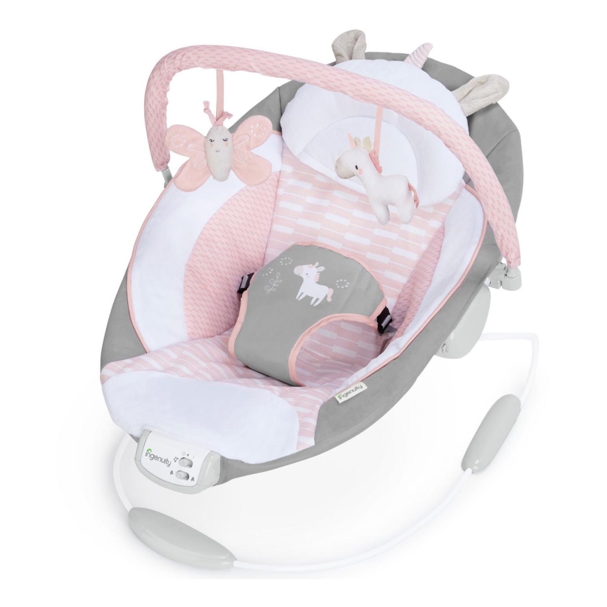 Ingenuity - Leżaczek wibracyjny dla dziecka z muzyką FLORA THE UNICORN 3xC